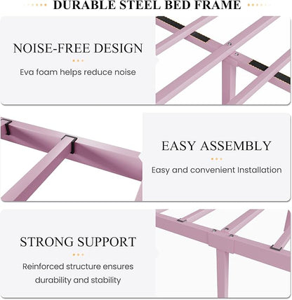 SHA CERLIN Queen Size Bed Frame for Kids,Metal Bed Frame with Butterfly Pattern Design Headboard and Footboard,No Box Spring Needed,Easy Assembly,Pink