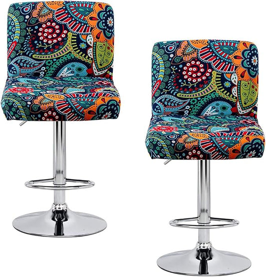 Levoberg Bar Stools Cover Set of 2 Printed Armless Swivel Barstools Slipcovers with Backs Stretch Square Counter Height Bar Stools Covers Mid Low Back Chair Cover for Kitchen Dining Room