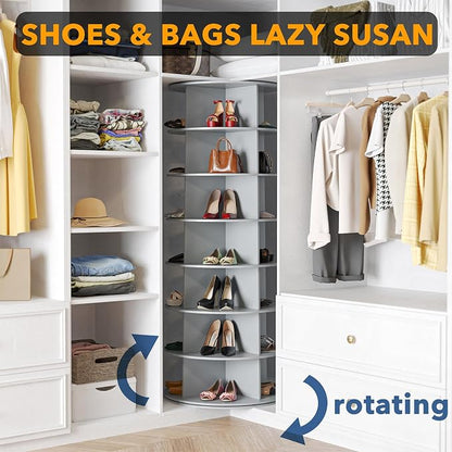 SpaceAid 7 Tier Rotating Shoe Rack Tower, Spinning Shoe Display Lazy Susan, Revolving 360 Shoe Rack Storage Round Carousel, Vertical Handbag Rotate Shoes Closet Organization (7-Tier Gray)