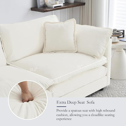 GNIXUU 111.5“ Oversized Modular Sectional Sofa, Comfy Cloud Couch for Living Room, Modern Chenille Large Deep Seat U Shaped Couch with Reversible Chaise & Cushions(6 Seater, Beige White)