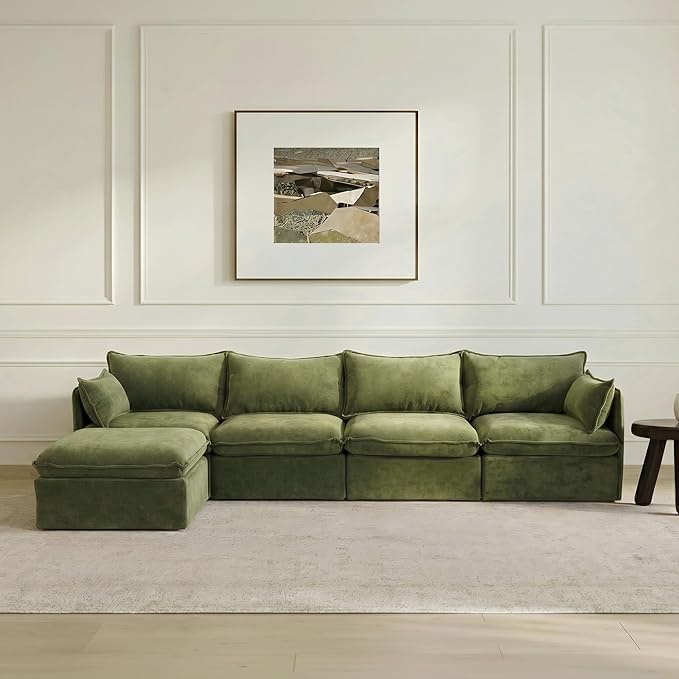 Cloud Modular Sectional Sofa, Oversized Deep Seat Comfort, Luxe Chenille | Fully Removable Washable Covers, Memory Foam Seat Cushions, Storage Ottoman, Premium Fabric