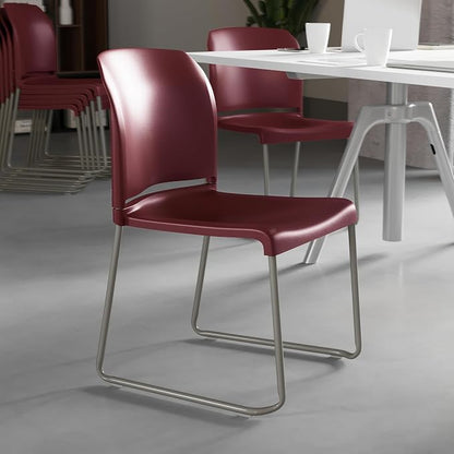 Flash Furniture HERCULES Series 880 lb. Capacity Burgundy Full Back Contoured Stack Chair with Gray Powder Coated Sled Base