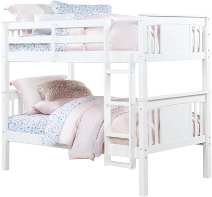 DHP Dylan Convertible Wood Bunk Bed, Stackable and Detachable Bed Frames for Kids and Teens, with Ladder, High Guardrail, Wood Slats, No Boxspring Required, Twin-Over-Twin, White