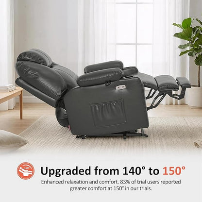 MCombo Extra Wide Power Lift Recliner Chair for Elderly, Lift Chair with Heat and Massage for Big People, USB&Type C Ports, Cup Holders, Faux Leather R7045 (Grey, Medium-Wide)