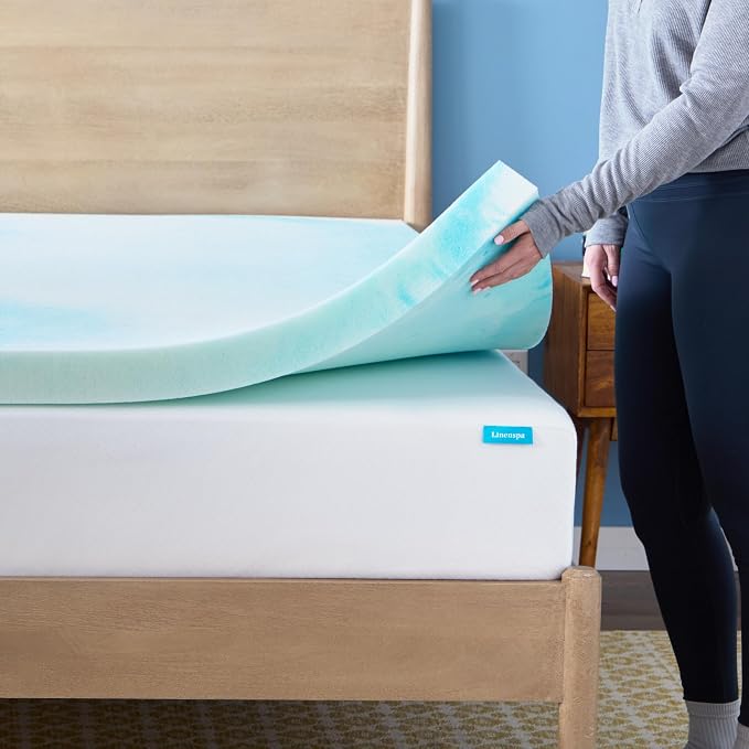 Linenspa 3 Inch Swirl Gel Memory Foam Mattress Topper, Twin XL Size – Cooling Gel Infused, Ventilation Holes – Pressure Relieving Bed Topper – CertiPUR Certified – Dorm Room Essentials