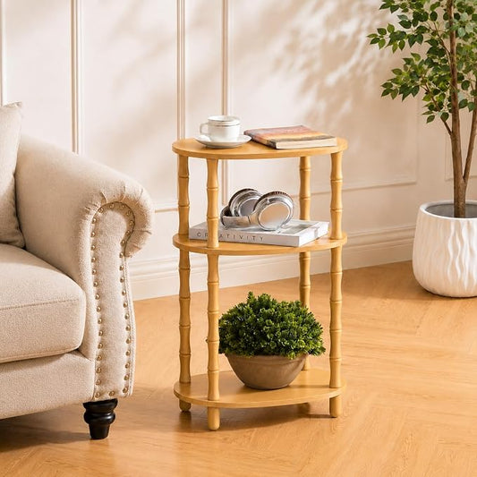 Side Table, 3-Tier Oval Accent Small End Table, Modern Oval Nightstand Accent Table for Small Space, Bedrooms, Living Room, Easy to Assemble, Natural
