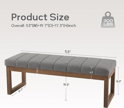 Zihanhome 52.7" Bedroom Bench for End of Bed, Modern Upholstered Teddy Fabric Entryway Bench & Dining Bench, Footrest Stool Bench with Solid Wood Frame for Bedroom, Living Room (Light Grey)
