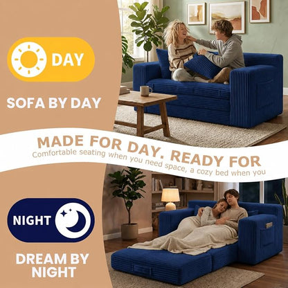 Boneless Loveseat Sofa Bed, Tri-Folding Convertible Futon Sleeper with Handle & Side Pockets, 54'' Boneless Couch with Hook and Loop No Assembly for Small Space,Living Room & Bedroom