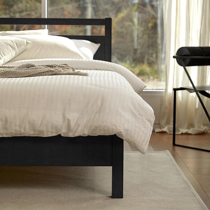 LIFEMENT Signature Wood Platform Bed Frame with Headboard, Essential, Noise Free, Under Bed Storage, No Box Spring Needed, Easy Assembly (Black, Twin)