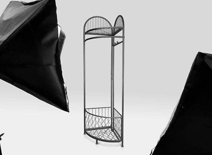 HKaikzo Corner Hall Tree, Coat Rack with 6 Metal Movable Hooks and Storage Basket Coat Rack Design Clothing Rack for Bedroom Entryway Hallway