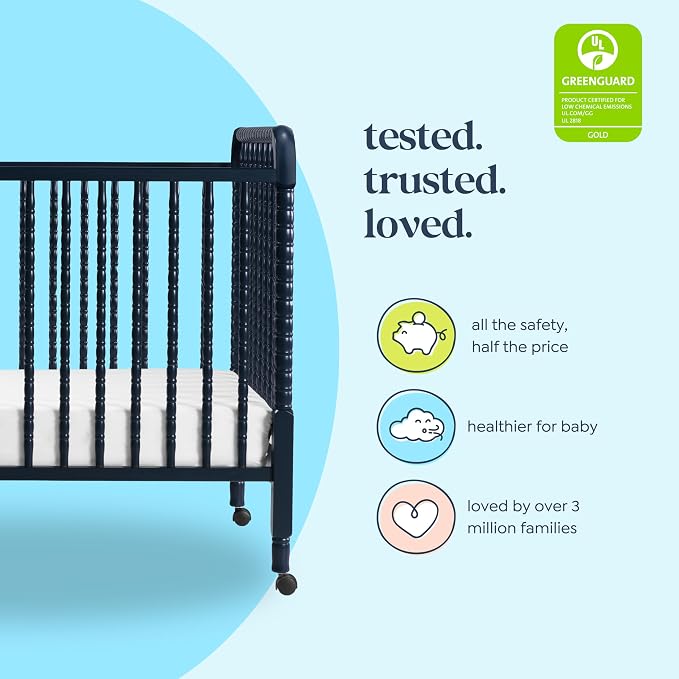 daVinci Jenny 3-in-1 Convertible Crib, GREENGUARD Certified, Navy | Converts to Toddler Bed & Daybed, 4 Adjustable Mattress Heights - Conversion Kit Sold Separately - Durable & Easy to Assemble