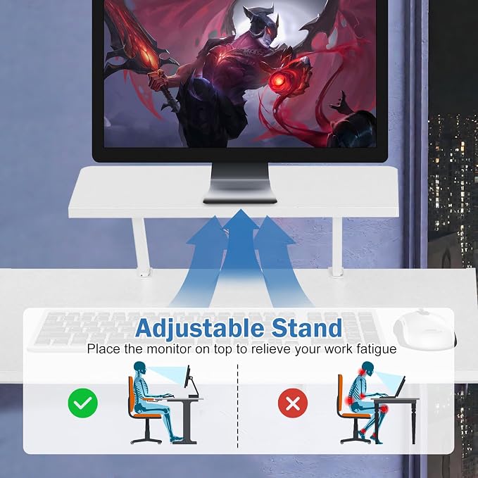 51 Inch L Shaped Gaming Desk Corner Computer Desk with Detachable Monitor Stand for Home Office Learning Gaming Workstation,White