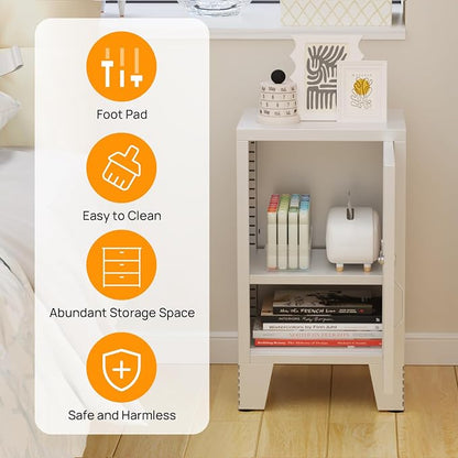 ALBAD Metal Nightstand with Lockable Cabinet, Compact Mini Locker Bedside Table for Kids & Adults, Modern Steel Side Table for Bedroom, Dorm, or Living Room (White)