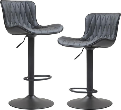 Finnhomy Bar Stools Set of 2, Modern 360° Swivel Faux Leather Bar Stools, 24"-32.5" Seat Height with Back, 330 lbs Capacity, SGS Gas Lift, Upholstered Kitchen Chairs for Kitchen Island, Black