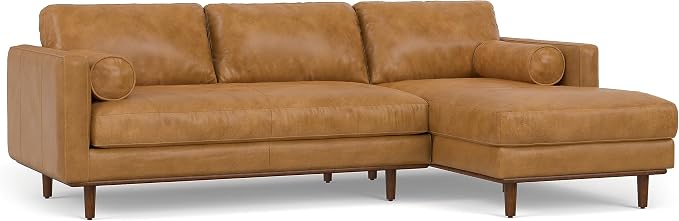 SIMPLIHOME Morrison Right Sectional Sofa in Full-Grain Genuine Leather, Sienna, 102-inches Wide, L-Shaped Leather Couch with Right Chaise for the Living Room and Family Room