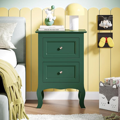 Bonnlo Green Nightstand with Drawers for Bedroom, Green Night Stand Bedside Table for Small Spaces, Kids Room, Living Room, Dorm, French, 15.75" W x 11.8" D x 23.6" H