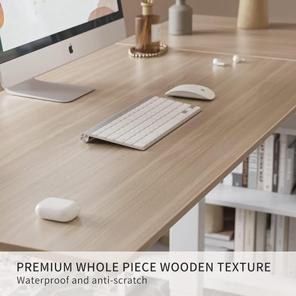 FEZIBO Electric L Shaped Standing Desk with Storage, Executive Desk Adjustable Height, Light Walnut
