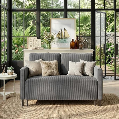 Welzona 47.2" Convertible Sofa Bed Couch, Comfy Corduroy Loveseat Sleeper Sofa, 620lbs Capacity Couch Bed, Easy Setup Love Seat Sleeper Bed 2 Pillow, Small Couches for Living Room/Office, Classic Grey
