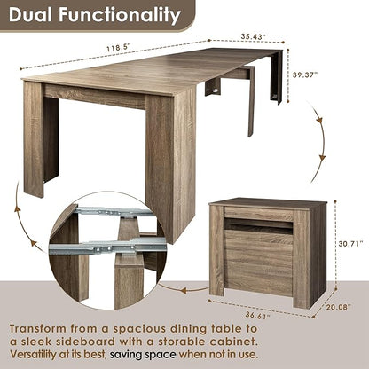 20"-118" Extendable Dining Table for 2-12 People, Modern Modular Extension Table, Space-Saving Extra Long Folding Dining Table, Multifunctional Conference Meeting Table, Oak