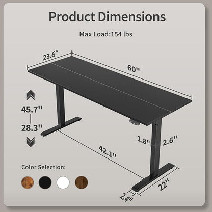 Agilestic Electric Standing Desk, 60 x 24 Inches Height Adjustable Desk, Sit Stand up for Work Office Home, Ergonomic Rising Computer Table with Memory Preset, Black