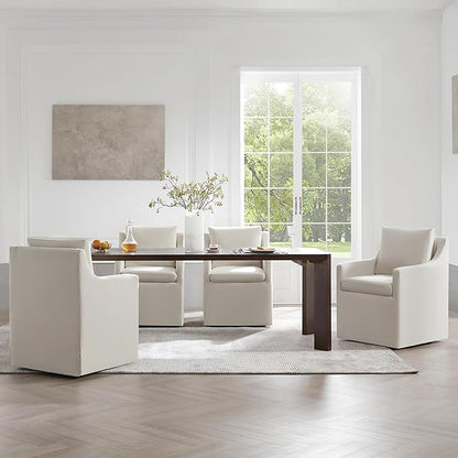 KISLOT Upholstered Dining Chairs Set of 1, Washable Cover Modren Deskchair with 4 Casters & Hidden Storage for Dining Room, Living Room, Home Office, Flax Beige, 1 Box