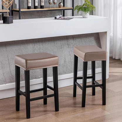 YISUN Stool Covers Rectangle - 2 Pack Stretch Waterproof Saddle Seat Cover Counter Bar Stools Bar Chairs Covers Kitchen Island Chairs Cushion Protector (2, Pu Leather-Chocolate)