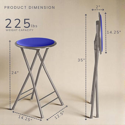 Lavish Home Folding Stool - Set of 4 Counter Height Bar Stools – 24-Inch Backless Folding Chairs with 225lb Capacity for Kitchen, Rec Room, or Game Room (Blue)
