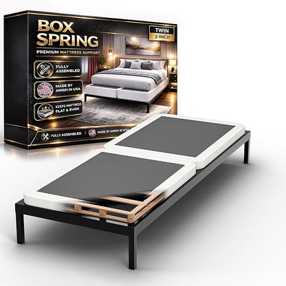 Nutan, 2-Inch Sturdy Wood Box Spring for Mattress Support - Durable and Fully Assembled, Natural Wood Foundation for Twin, White