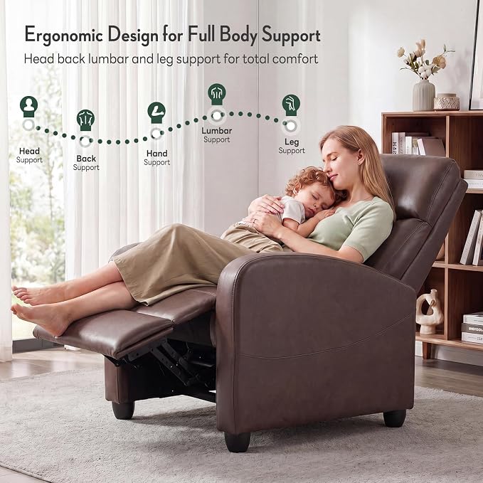 Massage Recliner Chair, Recliner Sofa Fabric for Adults, Recliners Home Theater Seating with Lumbar Support, Reclining Sofa Chair for Living Room, Mocha