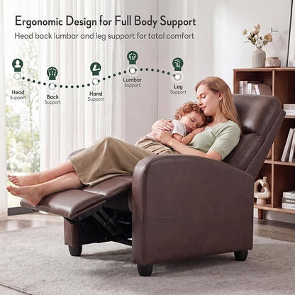 Massage Recliner Chair, Recliner Sofa Fabric for Adults, Recliners Home Theater Seating with Lumbar Support, Reclining Sofa Chair for Living Room, Mocha