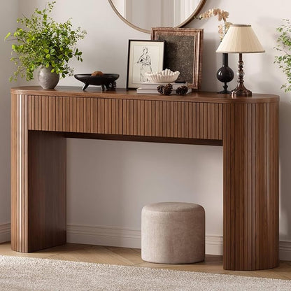 ONBRILL 55 Inch Console Table with 2 Drawers, Entryway Tables with Storage, Sofa Table Behind The Couch, Hallway Tables, Walnut