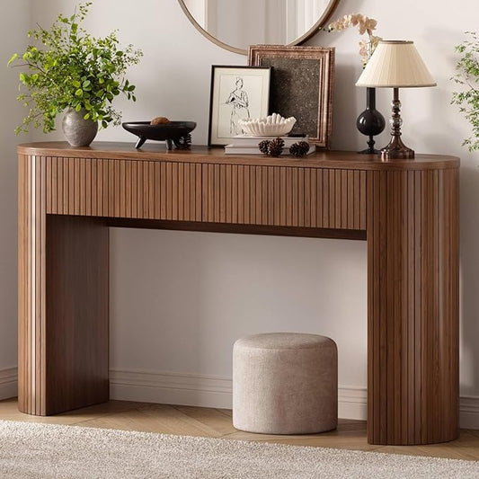 ONBRILL 55 Inch Console Table with 2 Drawers, Entryway Tables with Storage, Sofa Table Behind The Couch, Hallway Tables, Walnut