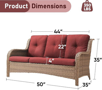Outdoor Wicker Couch-Outdoor Couch All Weather PE Wicker Patio Sofa Outdoor Sofa Deep Seating for Porch Deck Backyard-Yellow/Red
