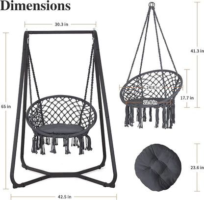 SUNCREAT Hammock Chair with Stand Included, Heavy Duty Hanging Chair with Stand, 330 lbs Capacity, Patent Pending, Grey