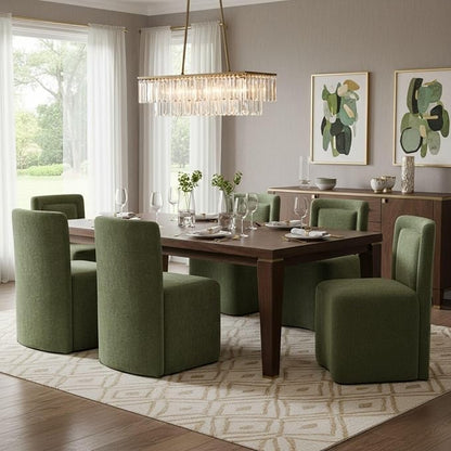 Hyfirm Upholstered Dining Chairs Set of 6, Mid-Century Scandinavian Parsons Armless Chairs with Plush Seat Cushion for Diningroom Bedroom Livingroom Reading Room，Green Fabric