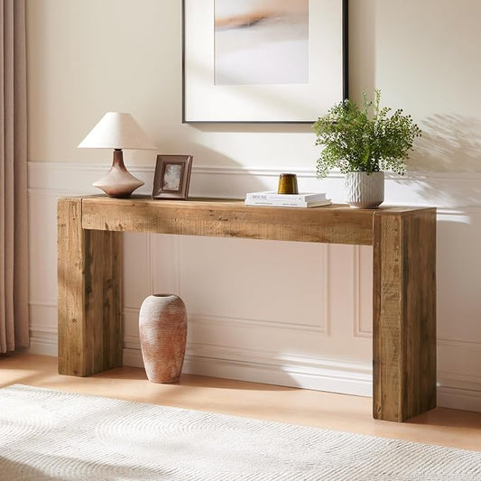 Reclaimed Solid Wood Console Table for Entryway, 63" Long Rectangular Sofa Table Behind Couch, Modern Farmhouse Hallway Entry Table for Living Room, Hallway, Foyer, 10 Mins Easy Assembly