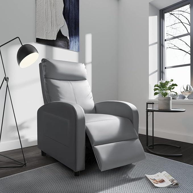Homall Recliner Chair, Recliner Sofa for Adults, Recliners Home Theater Seating with Lumbar Support, Reclining Sofa Chair for Living Room (Leather, Grey)