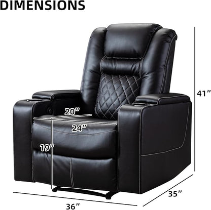 CANMOV Electric Power Recliner Chair Set of 3, Breathable Leather Home Theater Seating with Hidden Arm Storage, Power Recliner Chair with USB Ports and Cup Holders for Living Room,Black