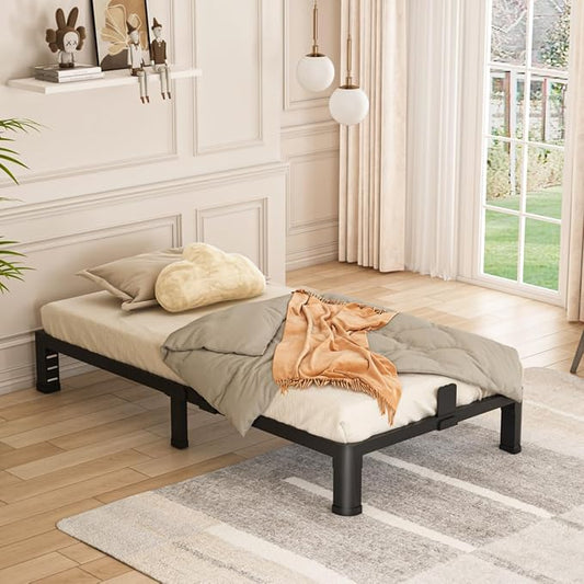 Bilily 6 Inch Low Twin Bed Frame with Round Corner Legs,3500 LBS Heavy Duty Low Profile Twin Size Metal Platform, Steel Slats Support No Box Spring Needed Easy Assembly Noise-Free for Kids Room,Black