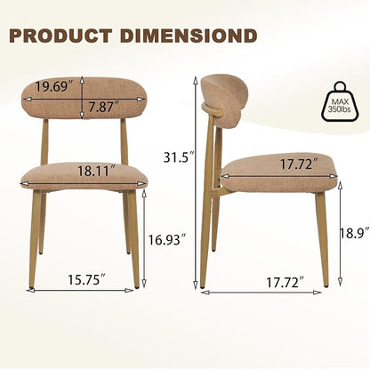 FREKEN Modern Upholstered Dining Chairs Set of 4, Mid-Century Metal Frame with Wood Grain, Linen Fabric Side Chair for Kitchen Dining Room, 350lbs Capacity, Brown