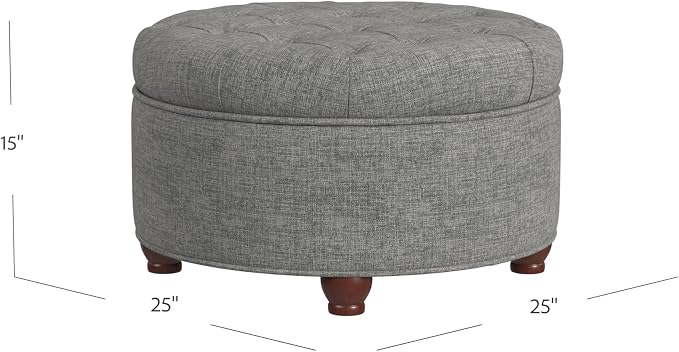 HomePop 25" Button Tufted Round Storage Ottoman - Gray Woven