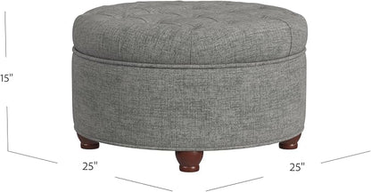 HomePop 25" Button Tufted Round Storage Ottoman - Gray Woven