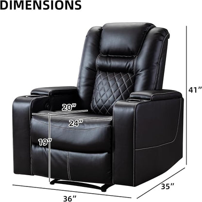 CANMOV Electric Power Recliner Chair Set of 5, Breathable Leather Home Theater Seating with Hidden Arm Storage, Power Recliner Chair for Living Room with USB Ports and Cup Holders,Black
