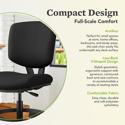 HON Volt Standing Desk Chair with Footring, Armless Ergonomic Task Stool with Center‑Tilt Recline, Adjustable Height Seating for Computers, Desks, and Sit‑Stand Workstations, Black