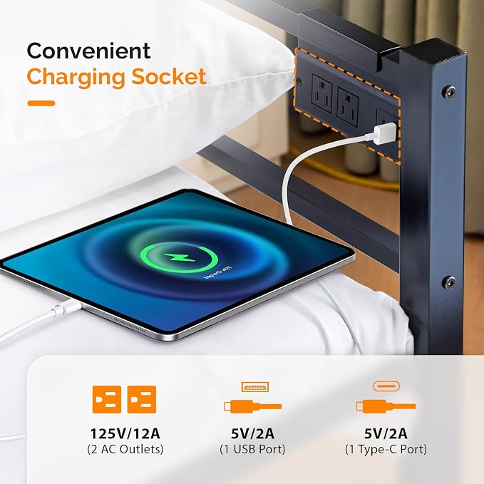 VINGLI Daybed with Trundle Bed Twin, Charging Station and LED Lights,Heavy Duty Metal Twin Daybed with Pop up Trundle for Living Room,Bedroom,Guest Room, No Box Spring Needed,Black