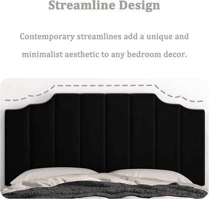 Befurtori Queen Size Headboard Only, Velvet Wall Mounted Headboard Queen Size for Adjustable Bed, Modern Vertical Channel Design with Curved Tufted Upholstered Head Board and Luxury Soft Padded, Black