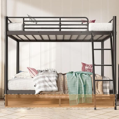 Bunk Bed Twin Over Twin with Safety Guardrail & Ladder,Space Saving Twin Bed Frames for Kids Teens and Adults,Heavy Duty Metal Bunk Bed for School Bedroom,No Box Spring Needed（Black）