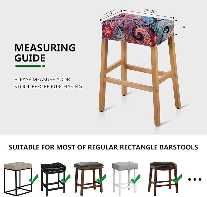 YISUN Stool Covers Rectangle - 2 Pack Stretch Waterproof Saddle Seat Cover Counter Bar Stools Bar Chairs Covers Kitchen Island Chairs Cushion Protector (2, F-Purple Green)