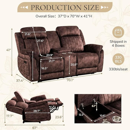 Power Reclining Loveseat with Zero Gravity, Adjustable Headrest, Power Reclining Loveseat with Console, USB/Type-C Ports, Loveseat Recliner Sofa for Living Room(Brown, Loveseat)