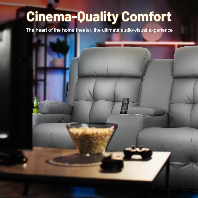 Loveseat Recliner Sofa, Home Theater Seating with Massage, Reclining Loveseats with Console, Wall Hugger RV Couch Movie Theater Chairs, RV Furniture Sofas with USB, Cup Holders, Drawer for Gaming Room